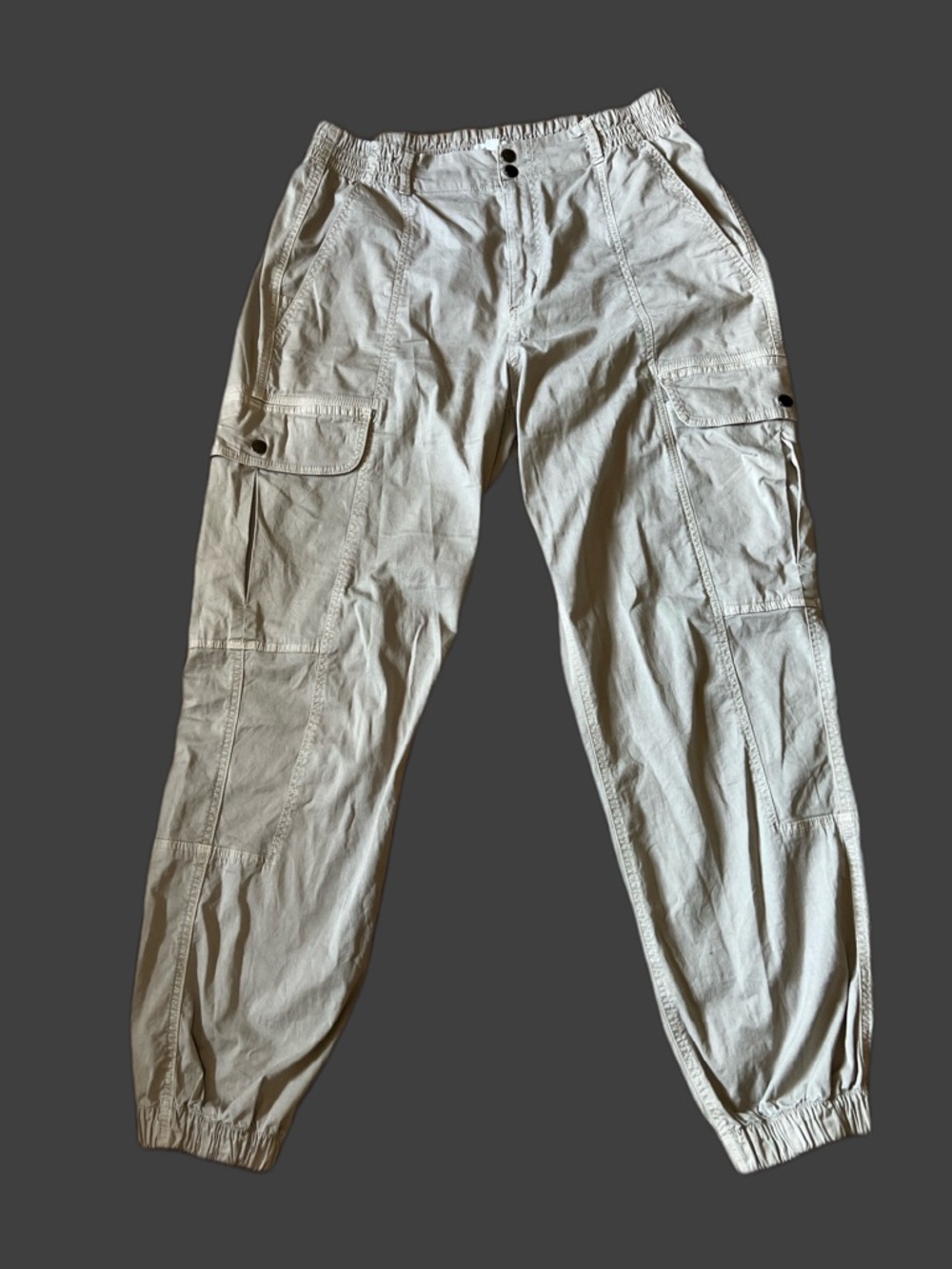 Garage Cream Cargo Joggers with Elastic Waist & Ankles